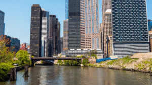View of downtown Chicago's Loop with high-rise retail and office buildings