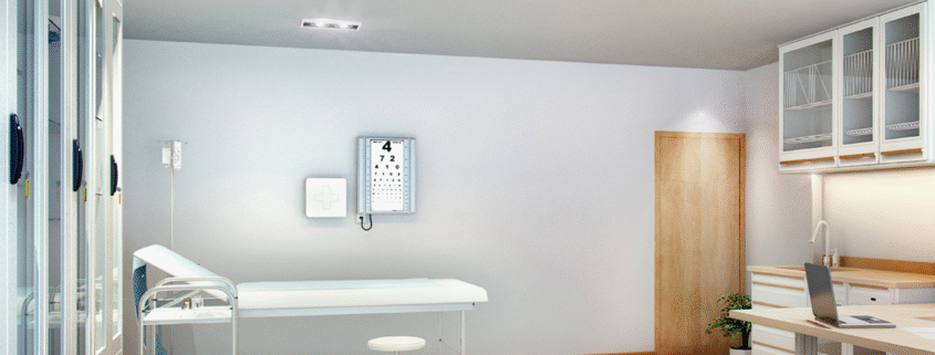 Power Bright Cleaning branding over clean medical facility.