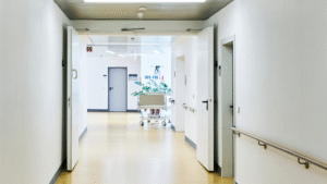 : Bright, organized medical reception area with front desk