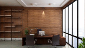Modern executive office kept spotless with professional cleaning.
