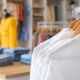 Neatly cleaned and organized retail displays in a Chicago clothing shop.