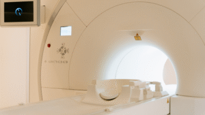 MRI scanner in a clean and sterile hospital environment.
