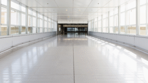Bright, dust-free corridor after The Best Post-Construction Cleaning in Chicago.