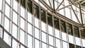 Modern commercial building with spotless large glass panels