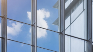 Reflection of the sky on clean glass windows