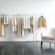Minimal fashion boutique with bright windows and mannequin display