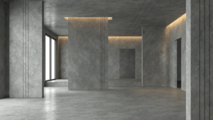 Newly finished concrete interior space with modern walls and clean lines