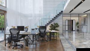 Chicago’s Best Office Cleaning keeping shared office desks and equipment spotless in a bright, open workspace.