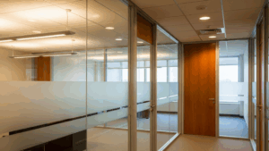 Glass office hallways cleaned and maintained by Chicago’s Best Janitorial Cleaning Services