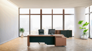 Private office cleaned by Chicago’s Best Office Cleaning Company with polished floors and clear surfaces