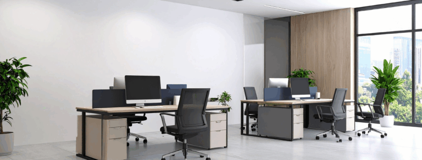 Modern office cleaned by Chicago’s Best Office Cleaning Company with organized desks and bright interior