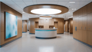 Hospital corridor cleaned using professional terminal cleaning Chicago standards