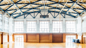 School gymnasium floor and sports area cleaned and prepared for student activities