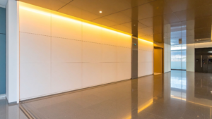 Modern commercial lobby with polished floors after Professional Post Construction Cleaning Services in Chicago