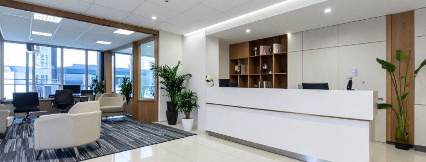 Office reception area cleaned by Professional Janitorial Services in Chicago