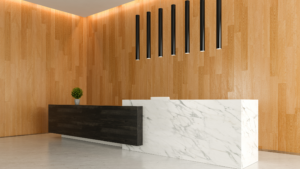 Professional Janitorial Services in Chicago maintaining a clean reception desk area