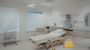 Clean hospital patient room prepared for next use after discharge