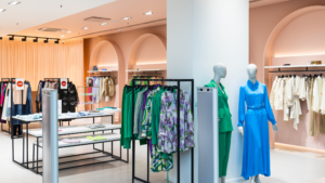 Spacious commercial lobby with seating and polished floors