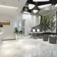 Modern commercial lobby with polished floors and reception desk