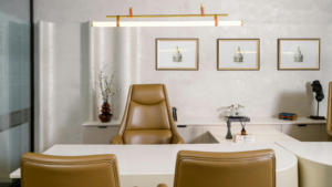 Executive office with clean desk and organized layout