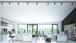 Bright modern office with organized desks and natural light