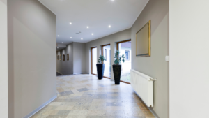 The Best Post Construction Cleaning Company in Chicago prepared hallway with polished floors and clean surfaces