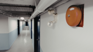 Industrial hallway with exposed pipes cleaned after construction work