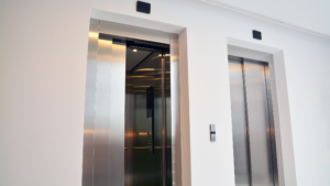 Commercial building entrance with clean glass doors maintained through Commercial Cleaning Services from Chicago.