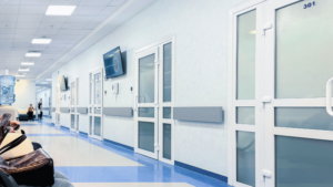 Healthcare Terminal Cleaning in a hospital waiting room with seating for patients and visitors