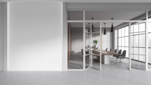 Bright renovated commercial interior awaiting final construction cleaning before occupancy.