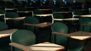 Empty lecture room ready for education facility cleaning