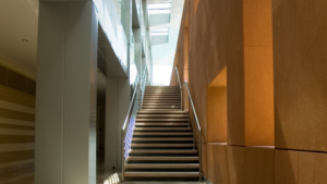 Clean staircase inside a newly completed commercial building